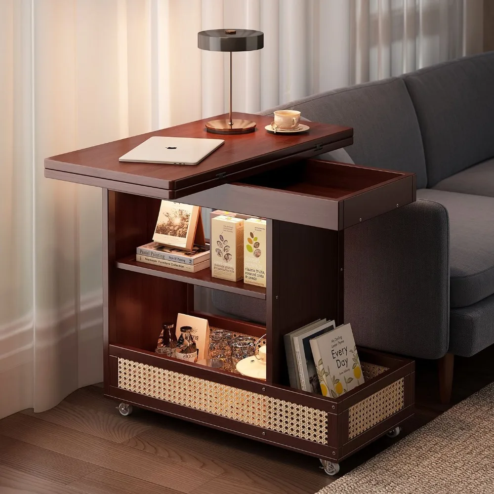 Mobile coffee table sofa side table locker living room household small apartment non-solid wood medieval cart folding table