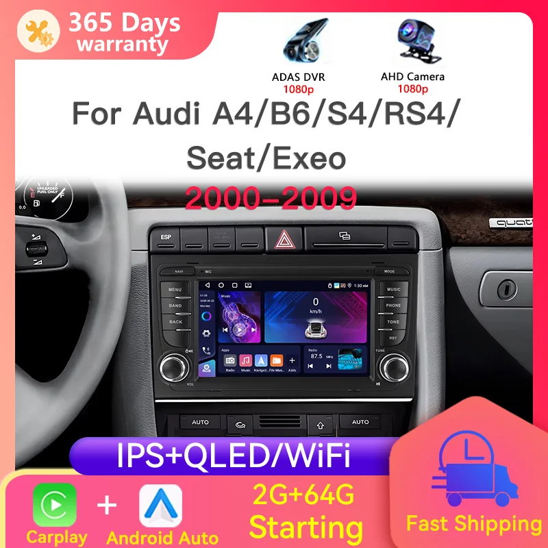 Car Radio For Audi A4 B6 S4 RS4 Seat Exeo 2000-2009 RDS GPS Navigation Wireless Carplay Android Auto Multimedia Player Head Unit