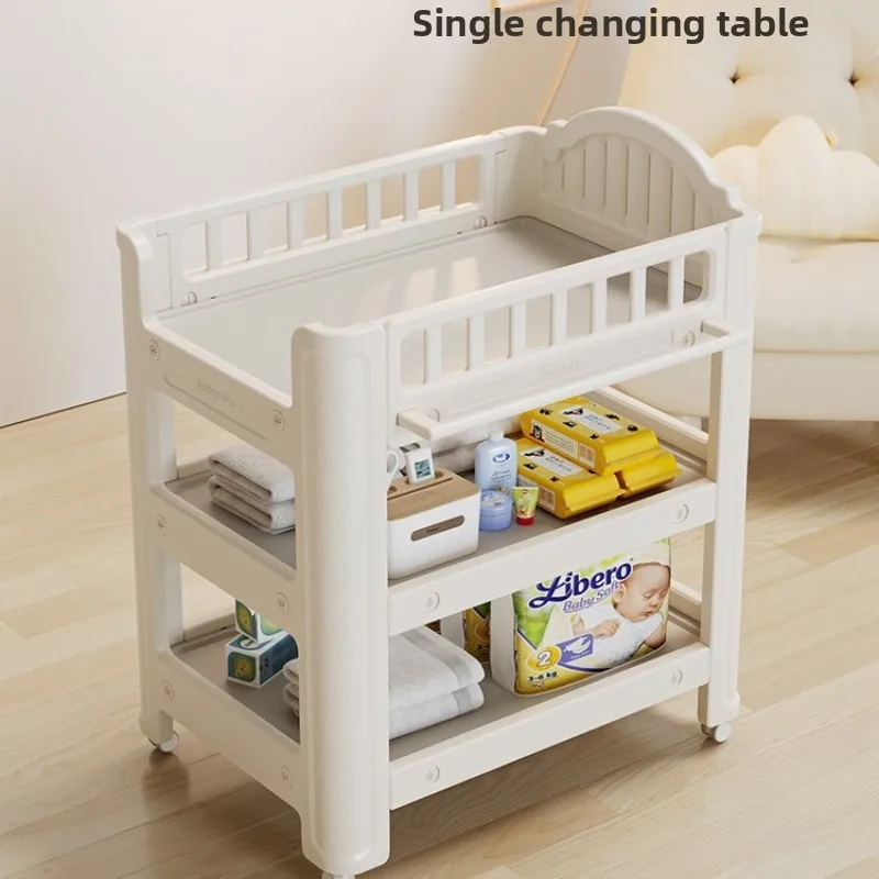 

Baby Diaper Changing Table & Bath Station, Movable Infant Care & Storage Cabinet, Two-Layer Organization with Soft-Cushion Top
