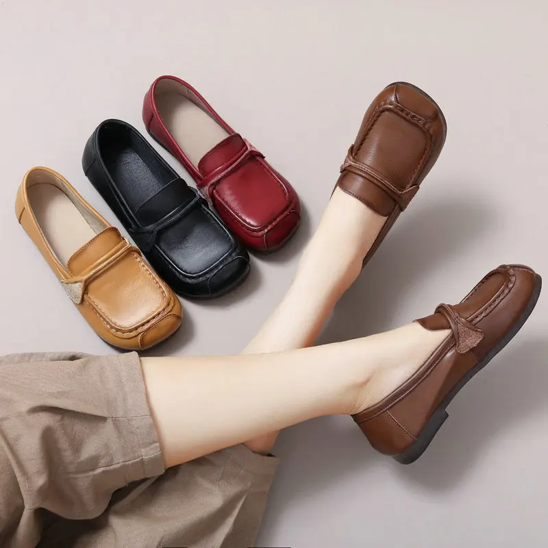 

Spring Summer Genuine Leather Loafers For Women Sneakers Flats Slip-On Shoes Female Footwear Comfortable Soft Sole Mother Shoes