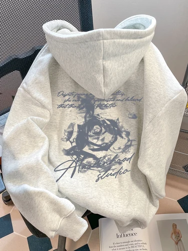 Imagen 2 del producto Sudadera con Capucha Estampada con Letras 'Rose' 2026, Estilo Informal para Hombre y Mujer, Otoño Invierno, Uso Diario, Vacaciones, Fitness, Casual, Holgada y Cálida