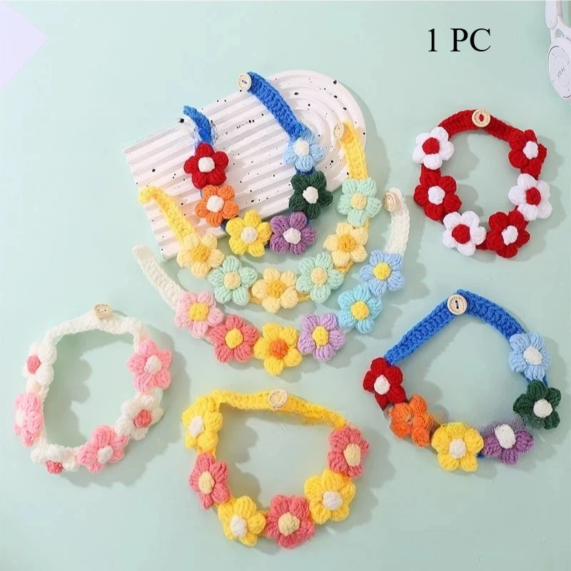 Coleira de flor de fio tridimensional artesanal para animais de estimação lenço fofo acessórios decorativos cachorro gato fofo