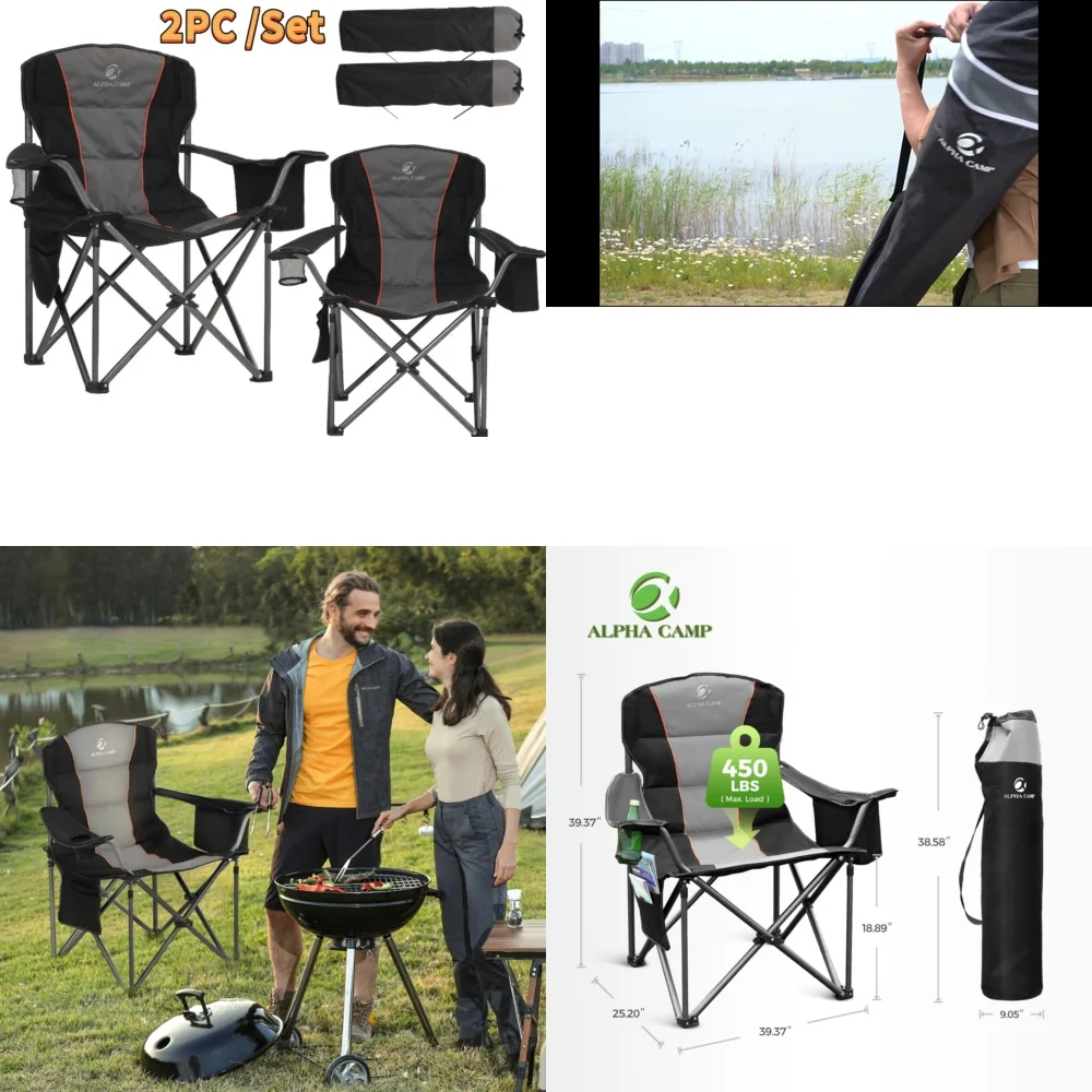 

camping chair2 Pack Portable Camping Chairs Heavy Duty Folding Chairs with Cup Holder Oversized for Outdoor Hiking Beach Travel