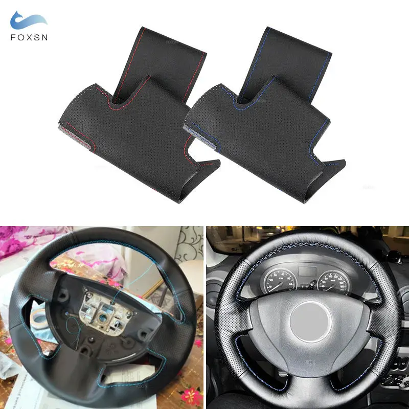 Car-styling Steering Wheel Cover Leather Trim For Renault Logan 1 Sandero Symbol Clio Twingo 2 Lada Largus Nissan Almera 3 G15