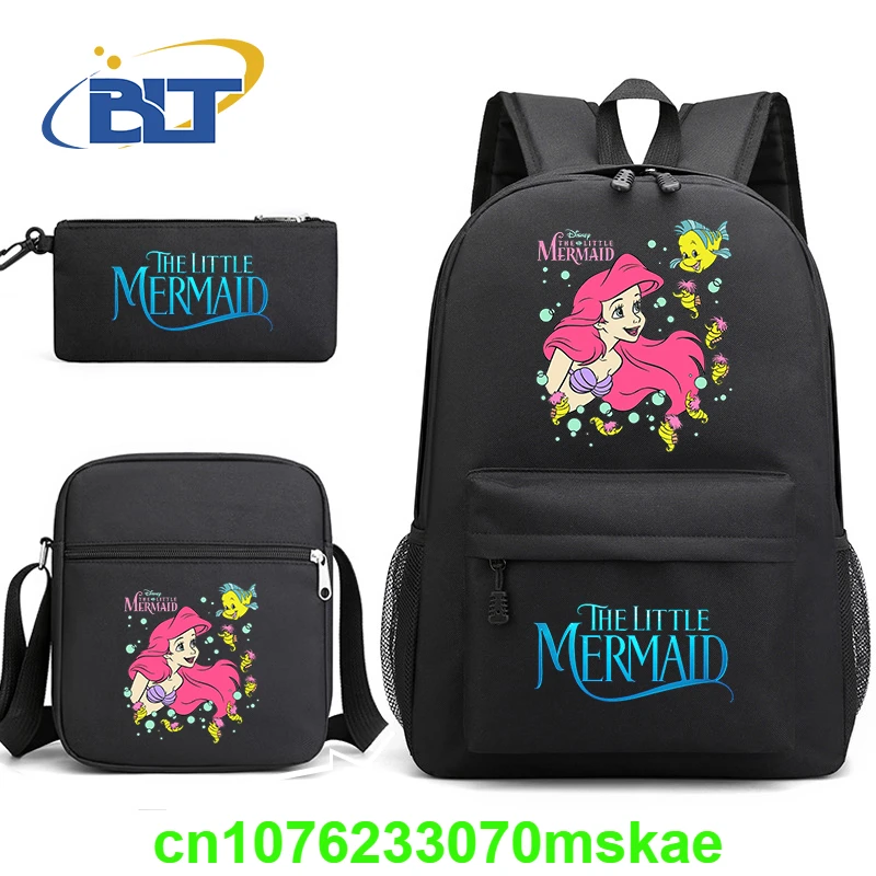 Disney Little Mermaid print kids school bag set student backpack shoulder bag pencil case 3-piece set for girls