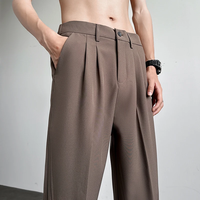 

Мужские свободные брюки прямого кроя из ледяного шелка, летние широкие повседневные длинные брюки, тонкие свободные брюки-костюм JXAETE из трикотажного полиэстера