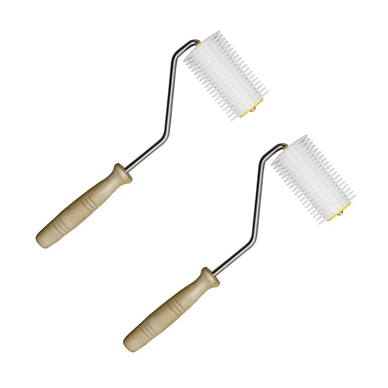 A56X 2PCS Premium Holzgriff Hive Uncapping Nadel Roller Kleber Pick-Up Platte Für Bienenzucht