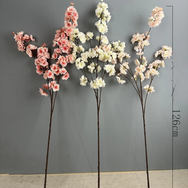 2 Stück 126cm Künstliche Kirschblüten Seidenblumen Weiße Kirschblüten Simulationsblumen Wohnzimmer-Dekoration – Detail 1