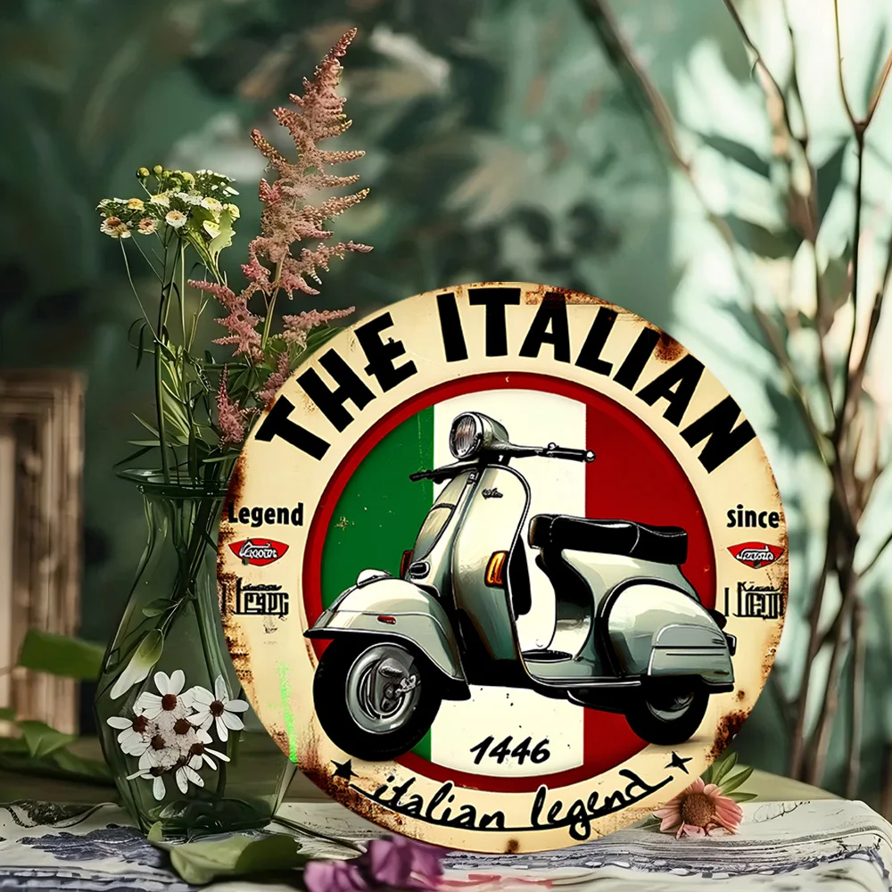 2D Flat, 2D Flat Printing 1pc Metal Iron Sign Vintage Italian Scooter Emblem Round Sign – 
