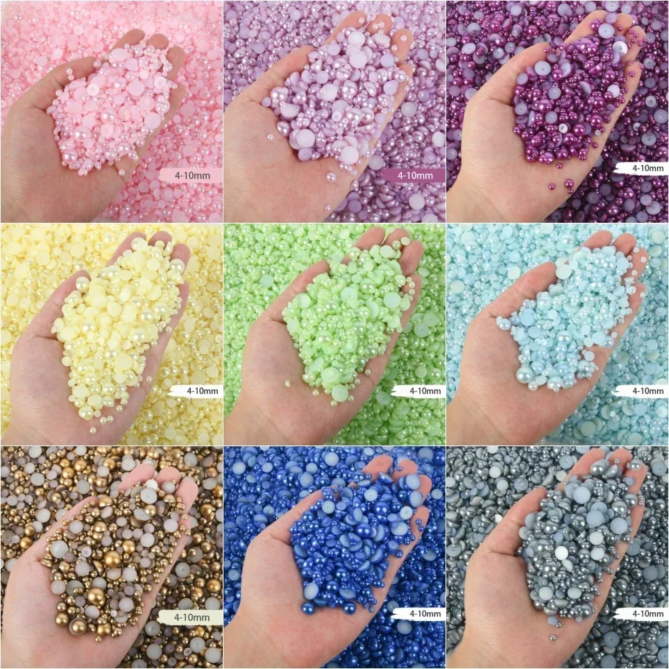 3 4 5 6 8mm Mix Size Flat Back Half Round Pearls Pearl Loose Plastic Pearl Beads For Diy Craft Nail Art Clothing Hats Decoration