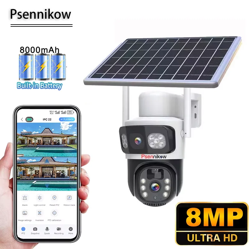 

Dual Screen 4G/WiFi Solar Night-Vision Outdoor Wireless Dual Lens Security Protection Auto Tracking Two-way Voice Talk Camera