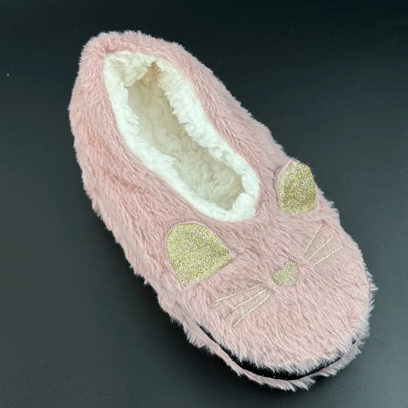 Home Winter Warm Slipper Women Kawai Cat Thick Fur Plush Anti Skid Grip Cute Funny Indoor House Fluffy Female Floor Shoes Ladies