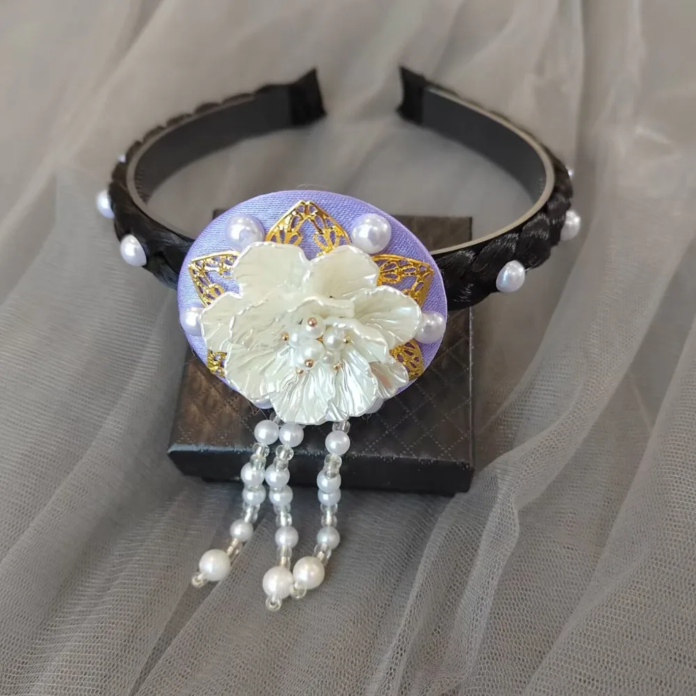 

Gift Flower Korean Headband Tassel Pearl Hanbok Hairband Ethnic Style Traditional Stage Dance Hair Hoop Children