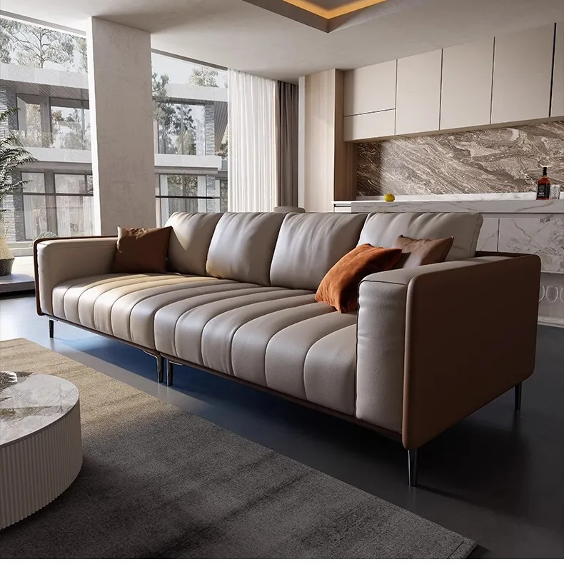 Italian leather sofa, minimalist living room small apartment wabi sandy wind simple first-layer cowhide sofa