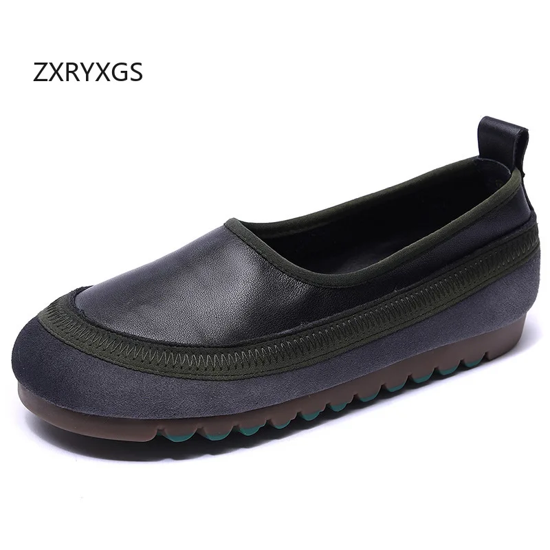 ZXRYXGS 2026 New Spell Colors Premium Soft Full Genuine Leather Shoes Flat Soft Sole Non-slip Fashion Casual Shoes Women Flats