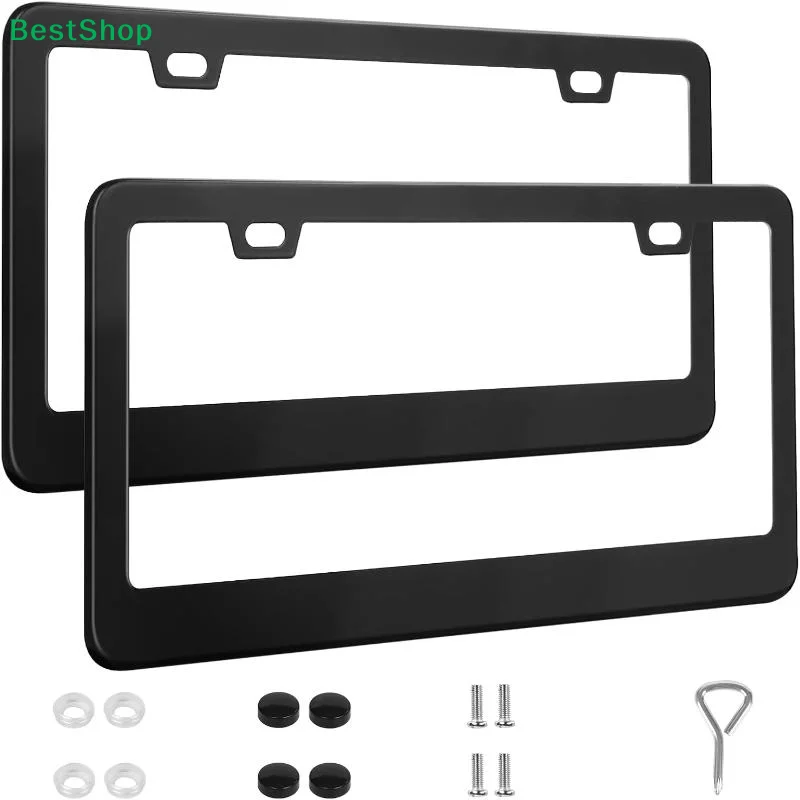 〔Q〕2-piece Car License Plate Frame Set, Made Of Stainless Steel Alloy