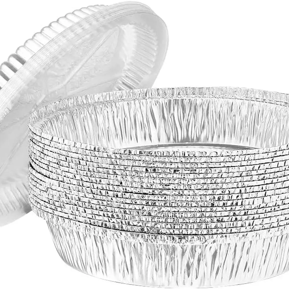 7 sartenes de papel de aluminio con tapas de cúpula: desechables para hornear, cocinar, asar, preparar comidas, catering (180)