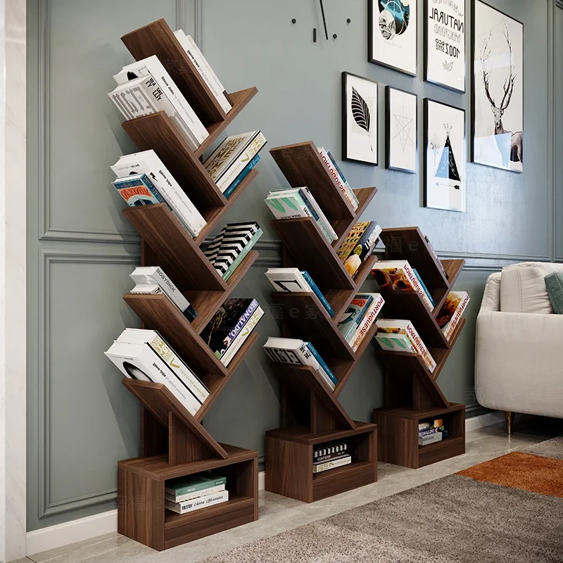 Bookshelf tree-shaped floor-to-ceiling solid wood corner shelf creative and simple children's special-shaped integrated wall