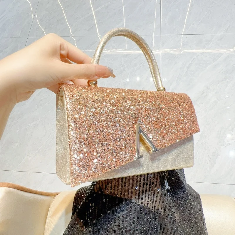 2025New شيك بريق حقيبة يد المرأة مساء حقيبة صغيرة موضة حساسة أنيقة رصع الماس حقيبة حفلات سيدة سلسلة حقيبة كتف