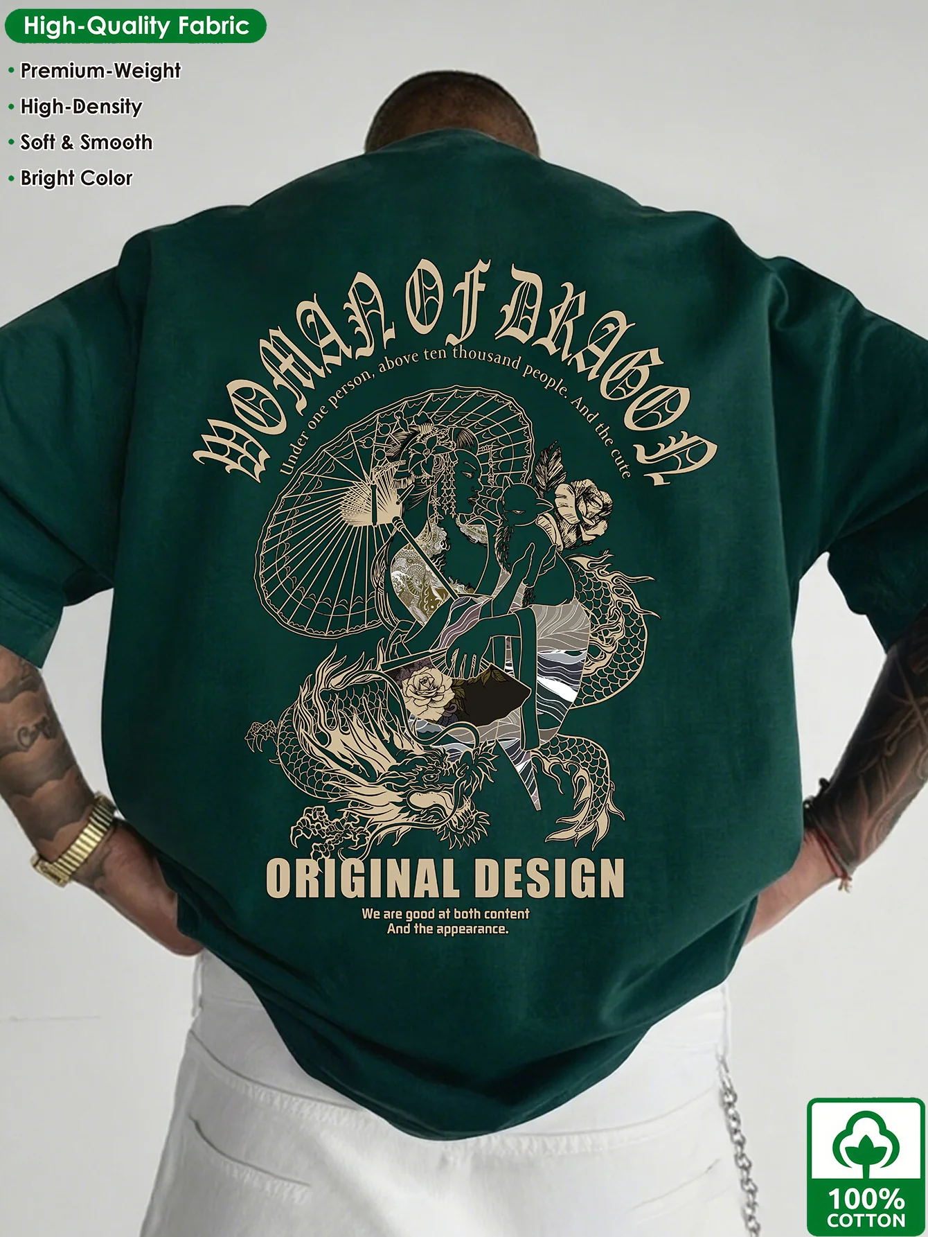 Japanese Geisha Dragon Tee Vintage Aesthetic Streetwear Tops 100% Cotton Men's T-shirt Summer Lightweight Casual Shirts for Men
