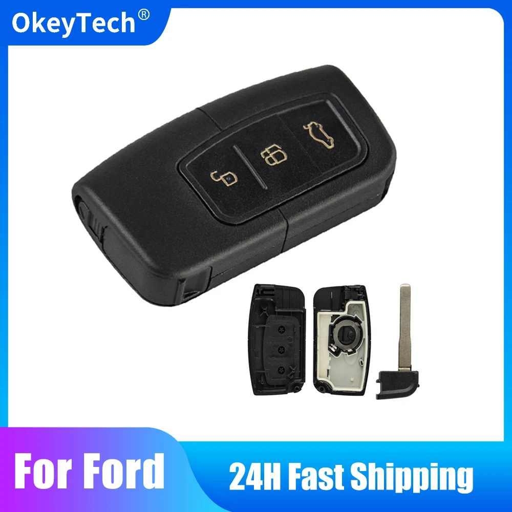 

OkeyTech for Ford for Focus Fiesta Mk7 Escape Kuga Car Key Cover Blank Smart Card Remote Key Keyless Entry Fob Case HU101Blade