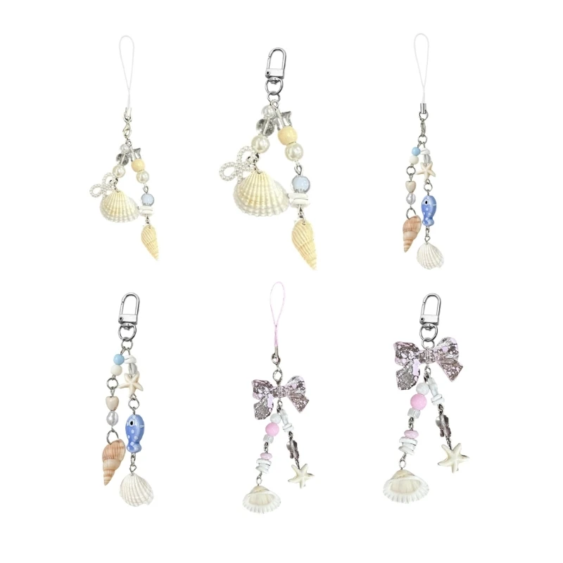 Trendy Shells and Pearls Charm Keychain Delicate Pearls Shell Keychain Phone Chain Charm for Personal Enhancement