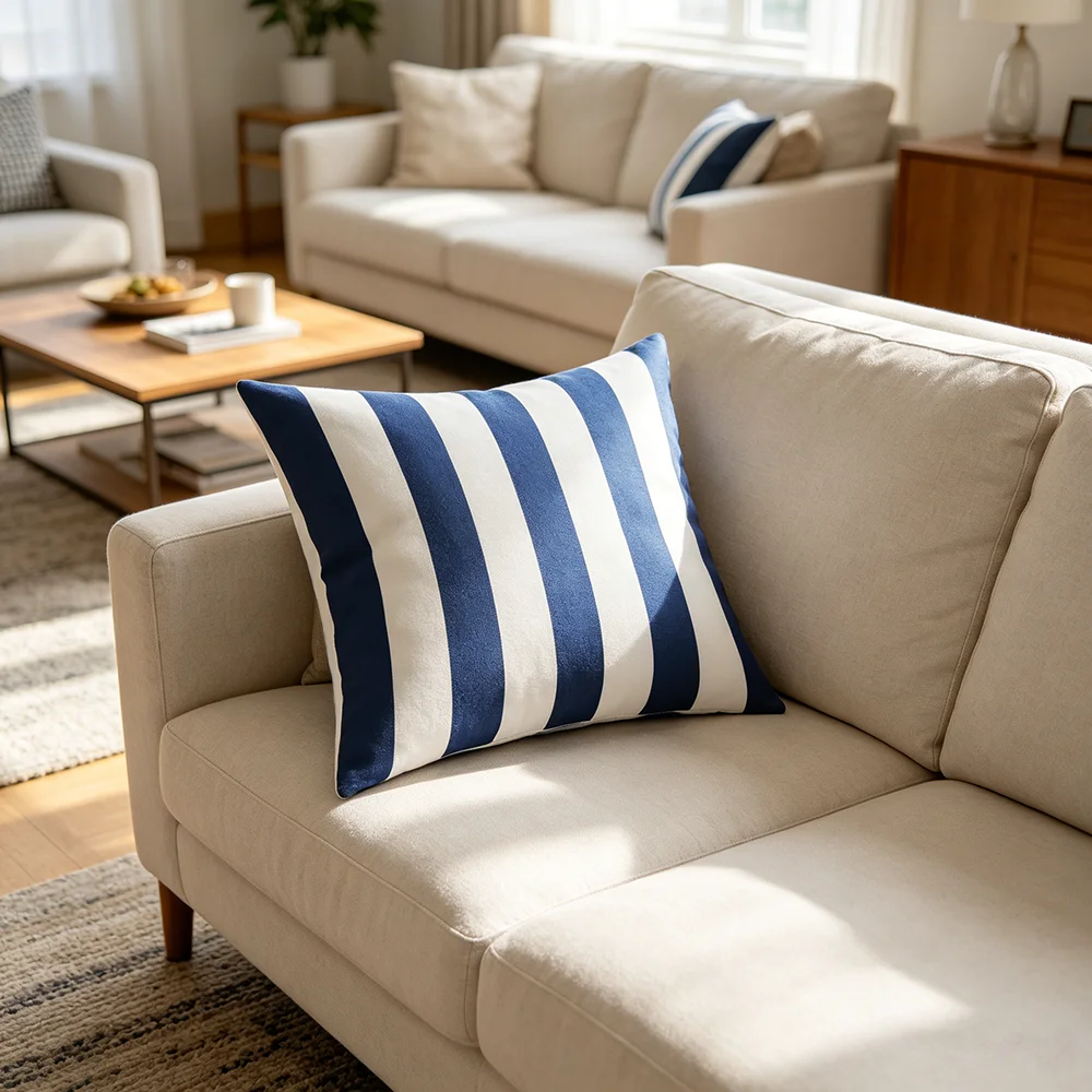 Blue White Striped Geometric Pattern Decorative Pillow Covers Set - Multiple Sizes Available - Zipper Design - Suitable for All