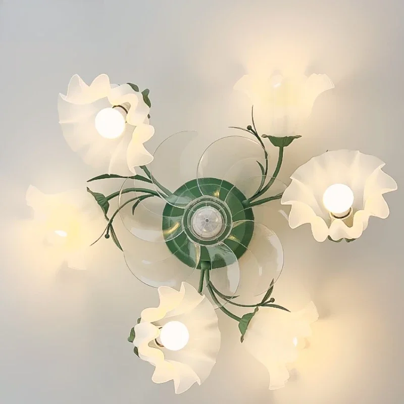 French retro cream fan light bedroom ceiling light creative room antique pastoral flowers children's room lamps