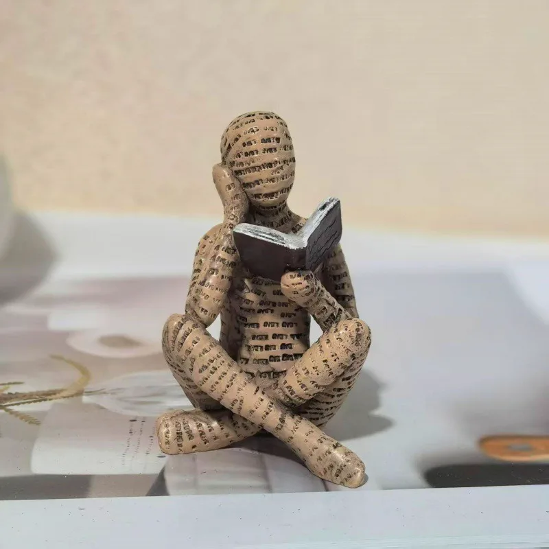 Abstract Figurine Reading Statue Newspaper Texture Sculpture Bookshelf Decor for Home Office Desk Ornament Gift for Book Lovers