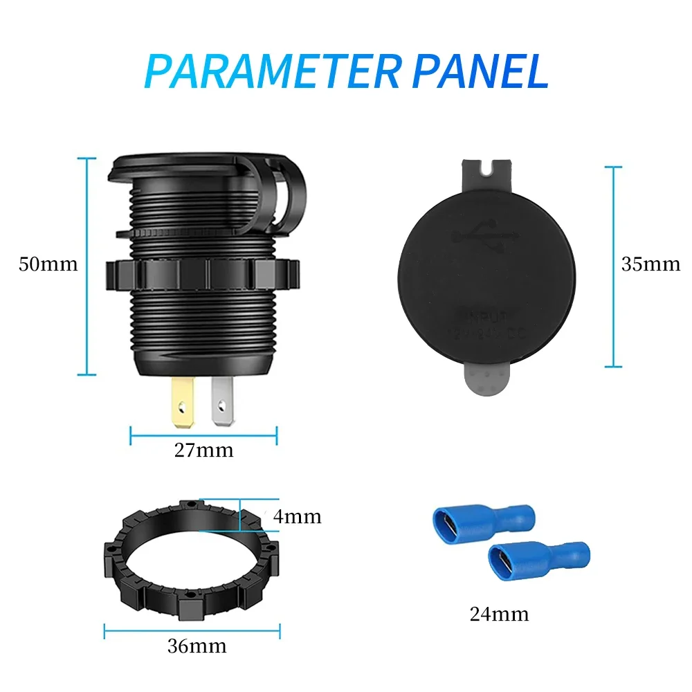 60W PD QC3.0 Car Charger Socket with Meter Voltage Quick Charge 3.0 Socket Power Outlet for 12V/24V Motorcycle Truck Boat