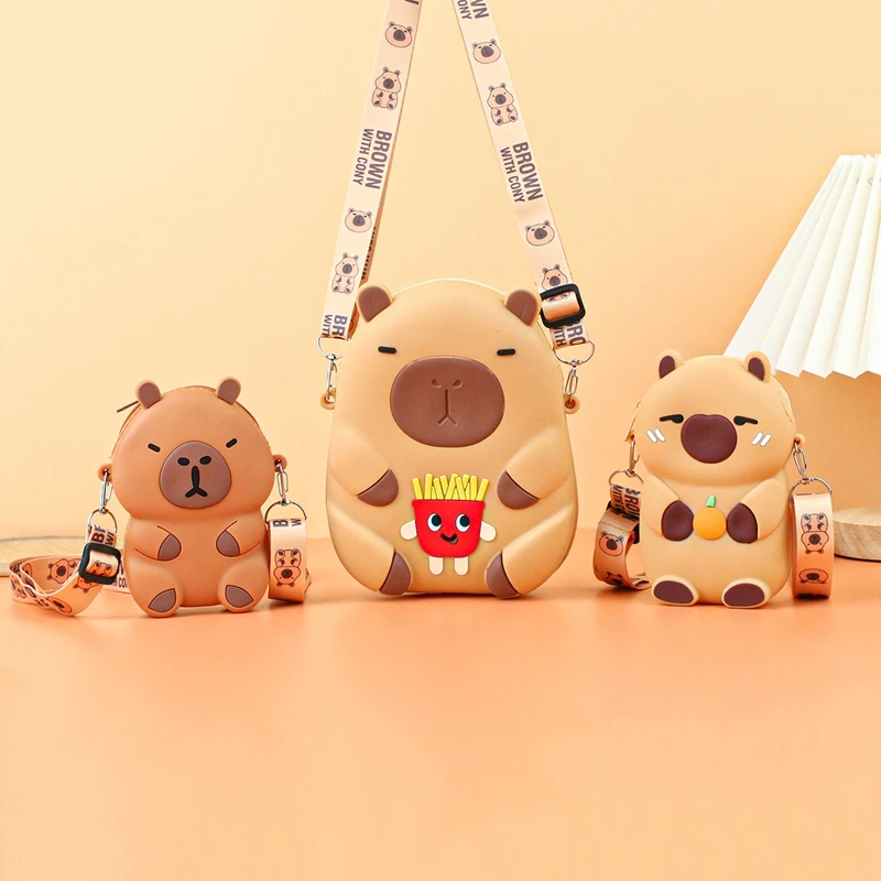

Fashion Cartoon Kapibala silicone children's crossbody bag Capybara little girl's bag wallet cute capybara student phone bag