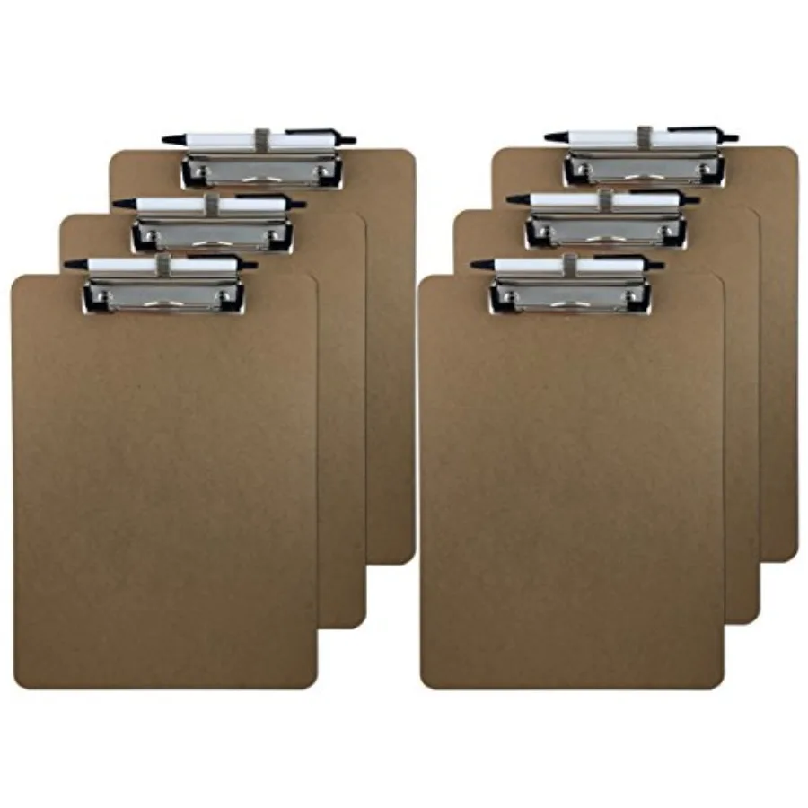 Pen Holder Clipboard, Letter Size, Low Profile Clip, Hardboard, 6-Pack Pen Included