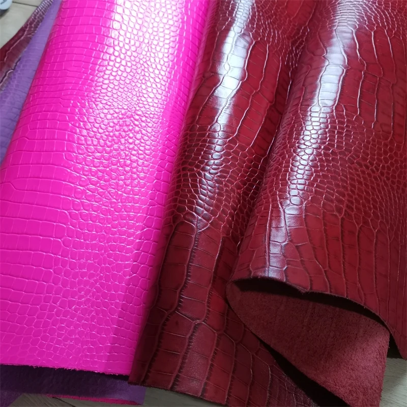 1mm Pink. Red Alligator Cowhide. First Layer Leather. Real Leather Fabric. Handmade DIY For Styling Bags. Full-Sheet Cutting