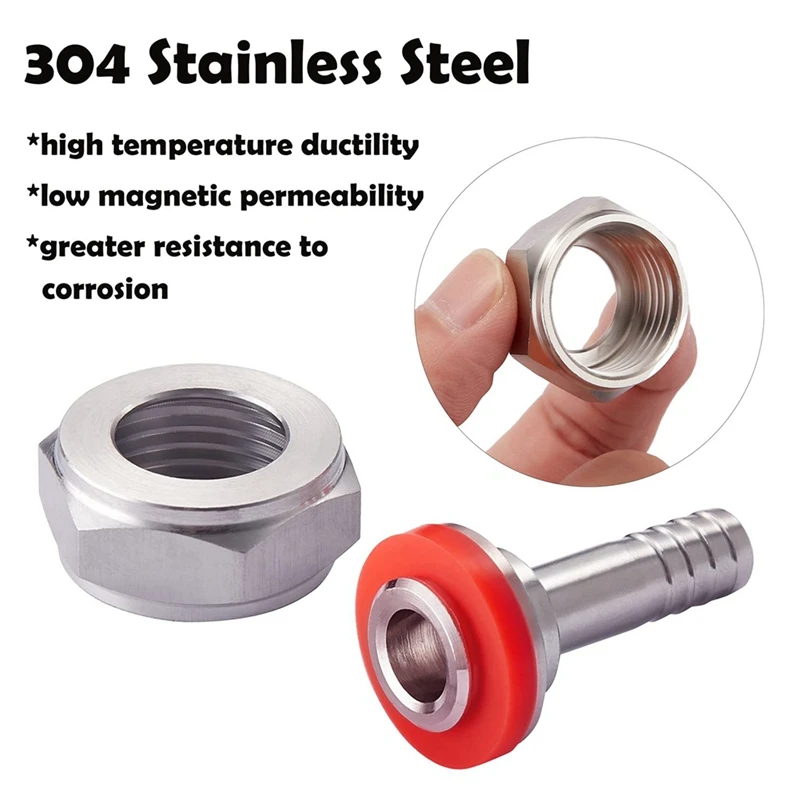 Stainless Steel Beer Keg Coupler Fitting,Beer Line Connector Kit,Hex Nut 5/8 Inch G Thread X 5/16 Inch Barb