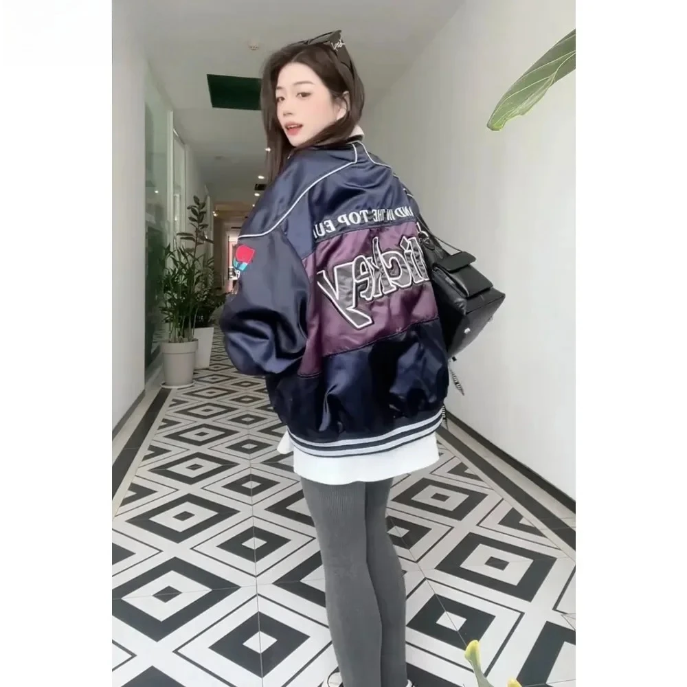 Mickey Embroidered Color Matching Baseball Jacket Women's Spring and Autumn New Loose Versatile Jacket Top