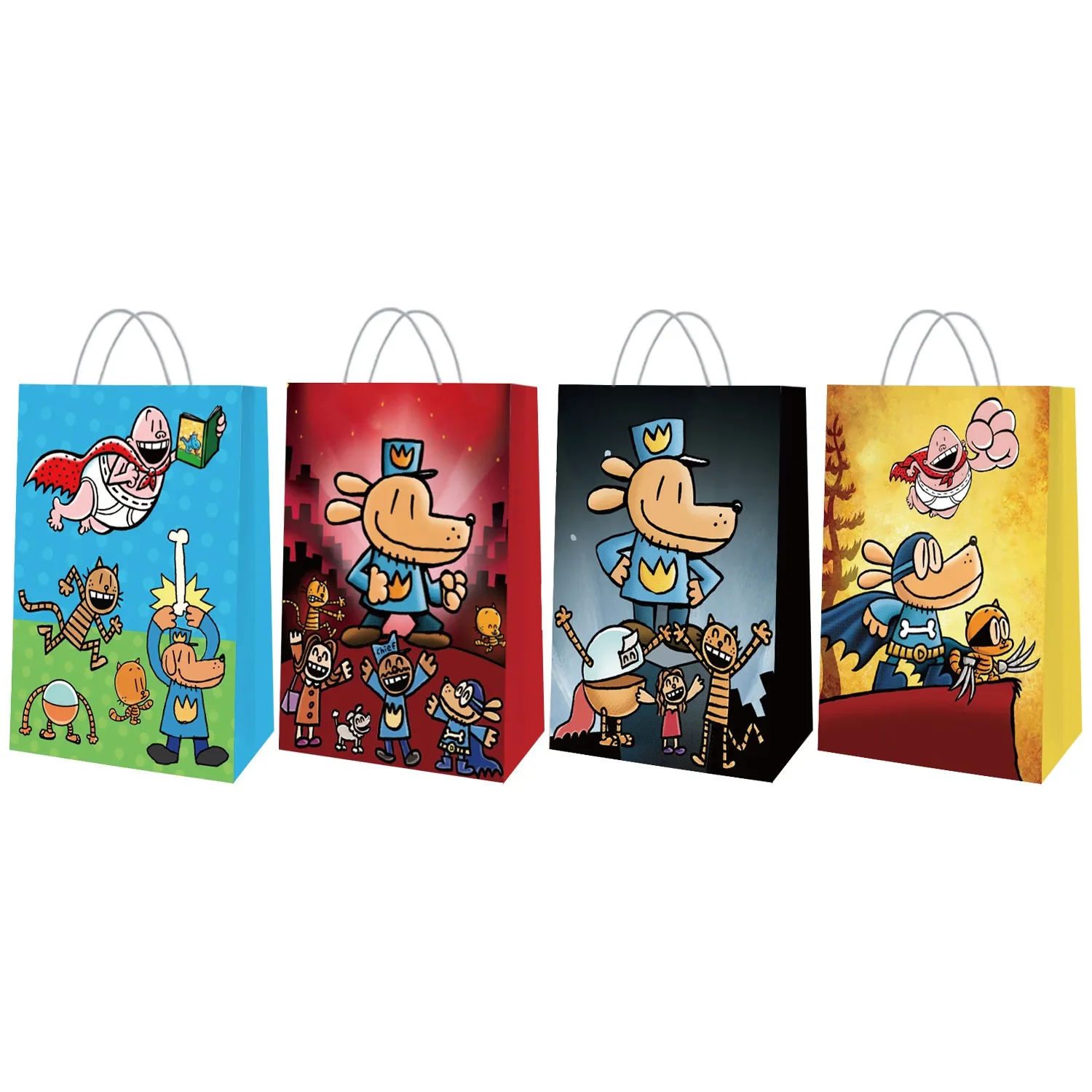 12pcs Dog Man Birthday Party Gift Bag Kids Anime Decorations Boys Girls Candy Loot Favors Bags Handle Baby Shower Decor Supplies