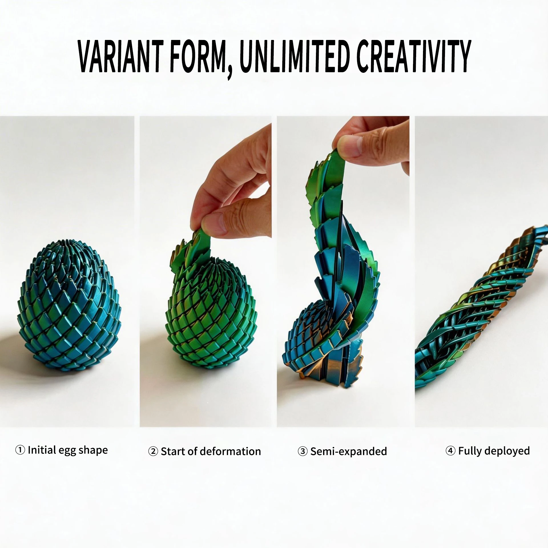 3D Printed Transformable Dragon Egg Fidget Toy Expandable Spiral Anti-Anxiety Stress Relief Sensory Toys for Desktop Decor Gifts