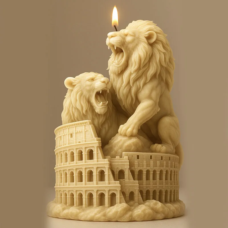 3D Lions Roman Colosseum Candle Silicone Mold Retro European Architecture Animal Sculpture Aroma Art Craft Ornament Soap Mold
