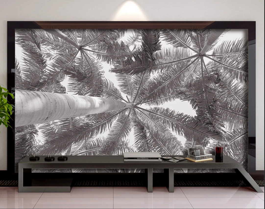 Custom wallpaper Large mural black and white forest wallpaper mural Study bedroom coconut tree Self adhesive canvas 3d wallpaper