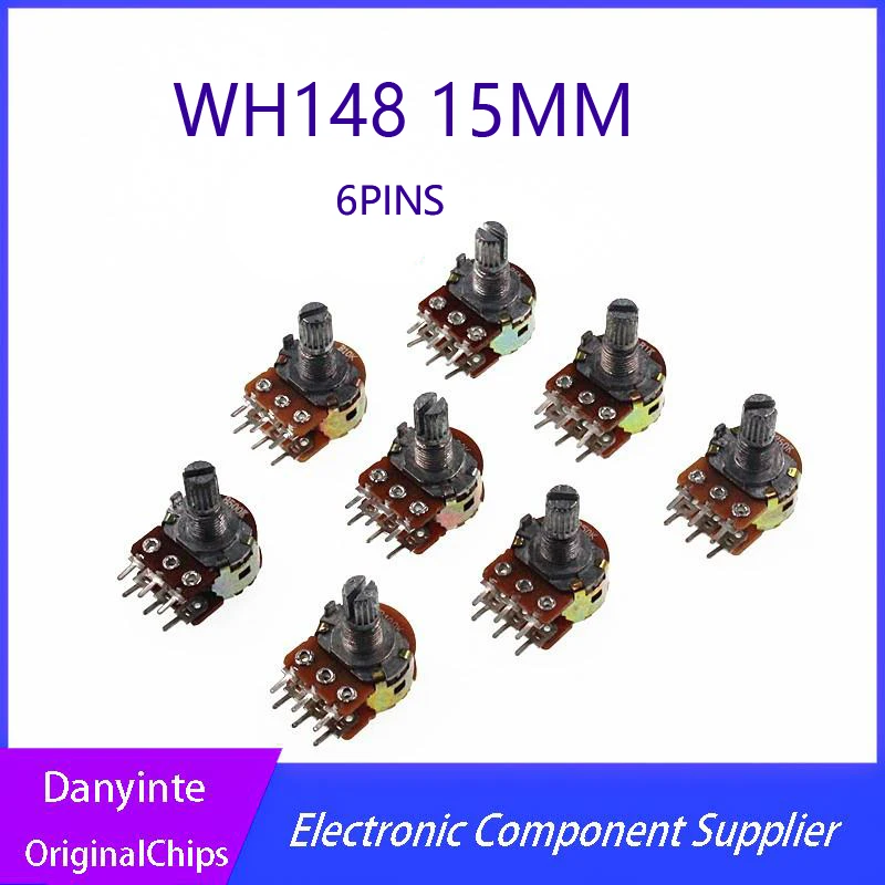 New   5PCS/LOT   WH148 15MM Shaft Amplifier Dual Stereo Potentiometer B1K B2K B5K B10K B20K B50K B100K B500K B1M  6PINS
