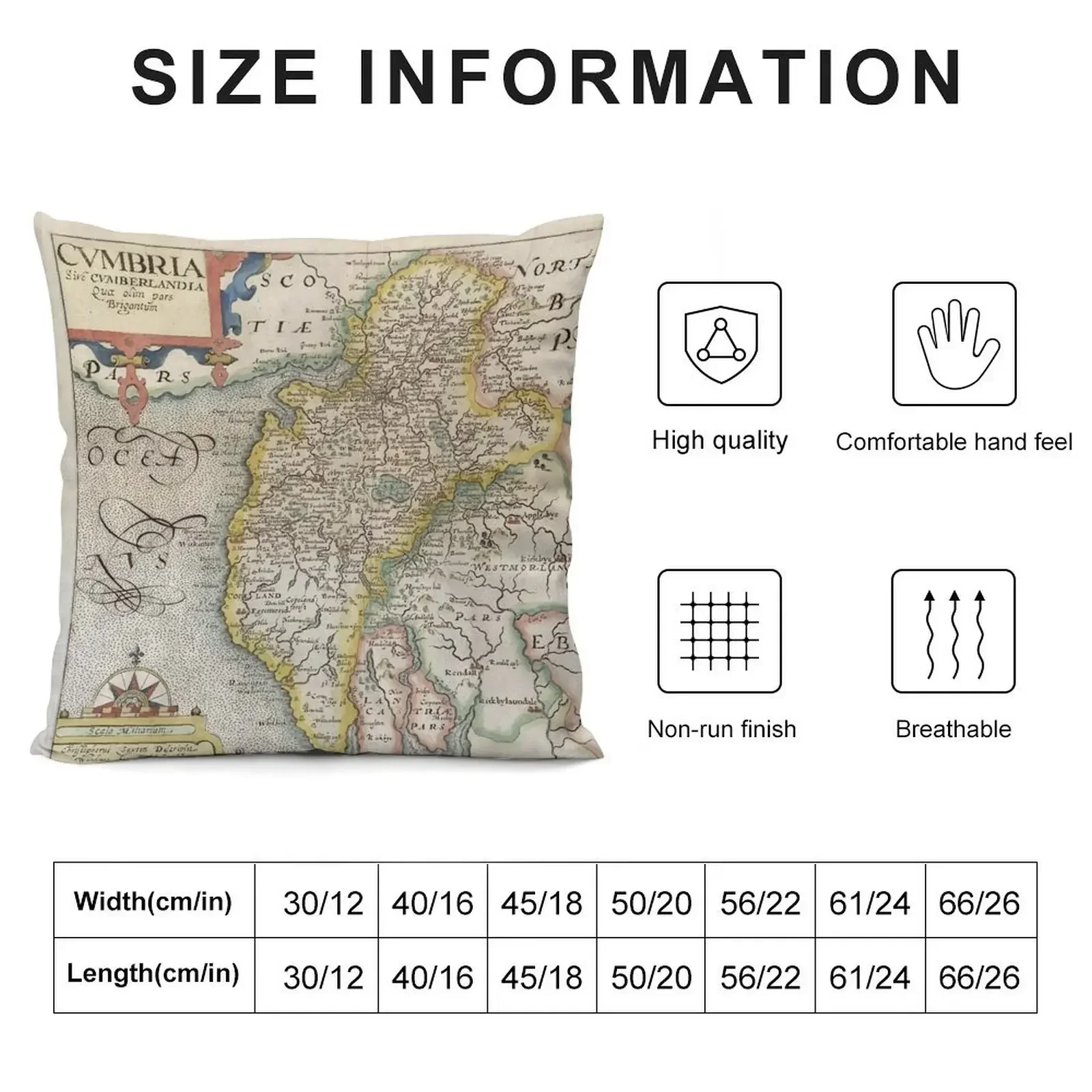 Lake District Landscape Collection - 1607 Saxton Kip Cumbria Map Throw Pillow Cushions Home Decor Sofa Decorative Covers pillow