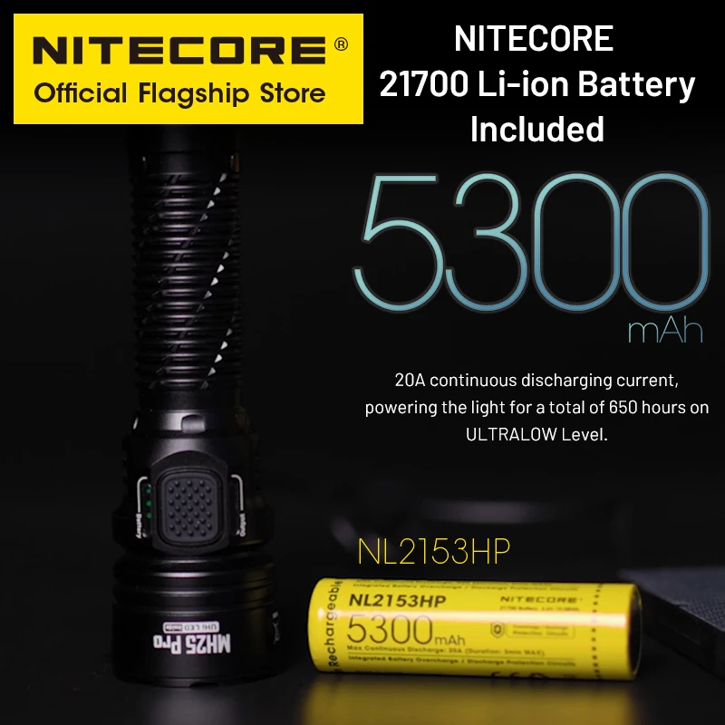 NITECORE ไฟฉาย MH25โปรชาร์จไฟได้ยาว705เมตร, ไฟฉายค้นหา USB-C uhi 40นำ NL2153HP แบตเตอรี่21700 5300mAh