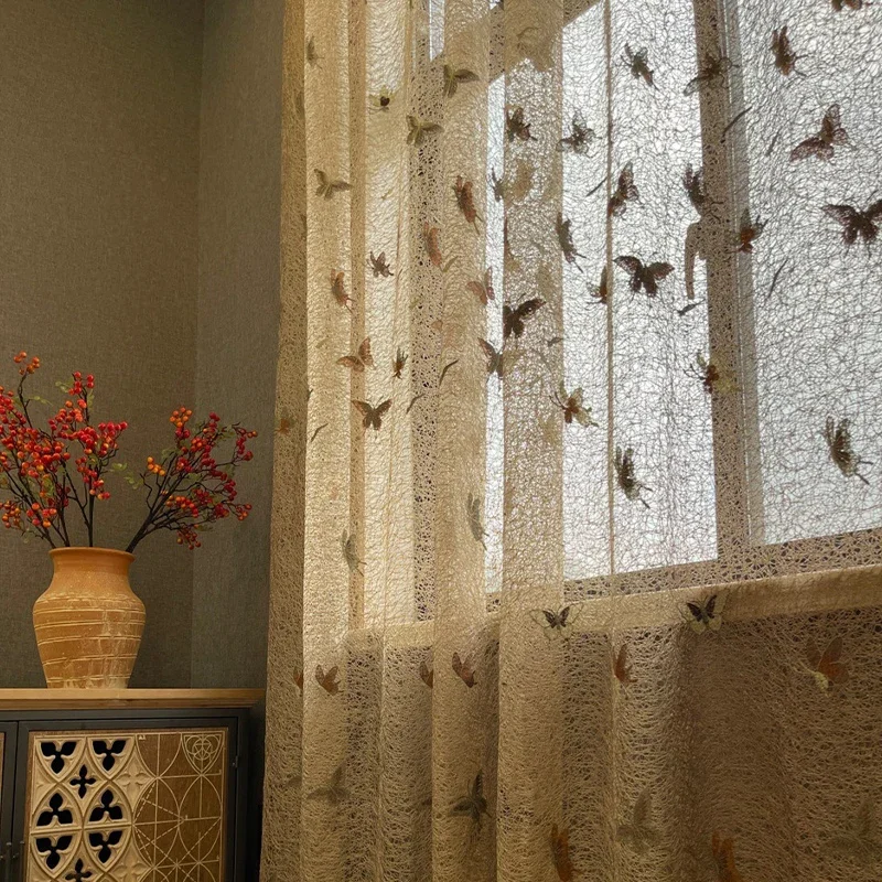 

Beautiful Butterfly Embroidered Window Curtains for Bedroom Living Room Bay Window Balcony Translucent High-end European