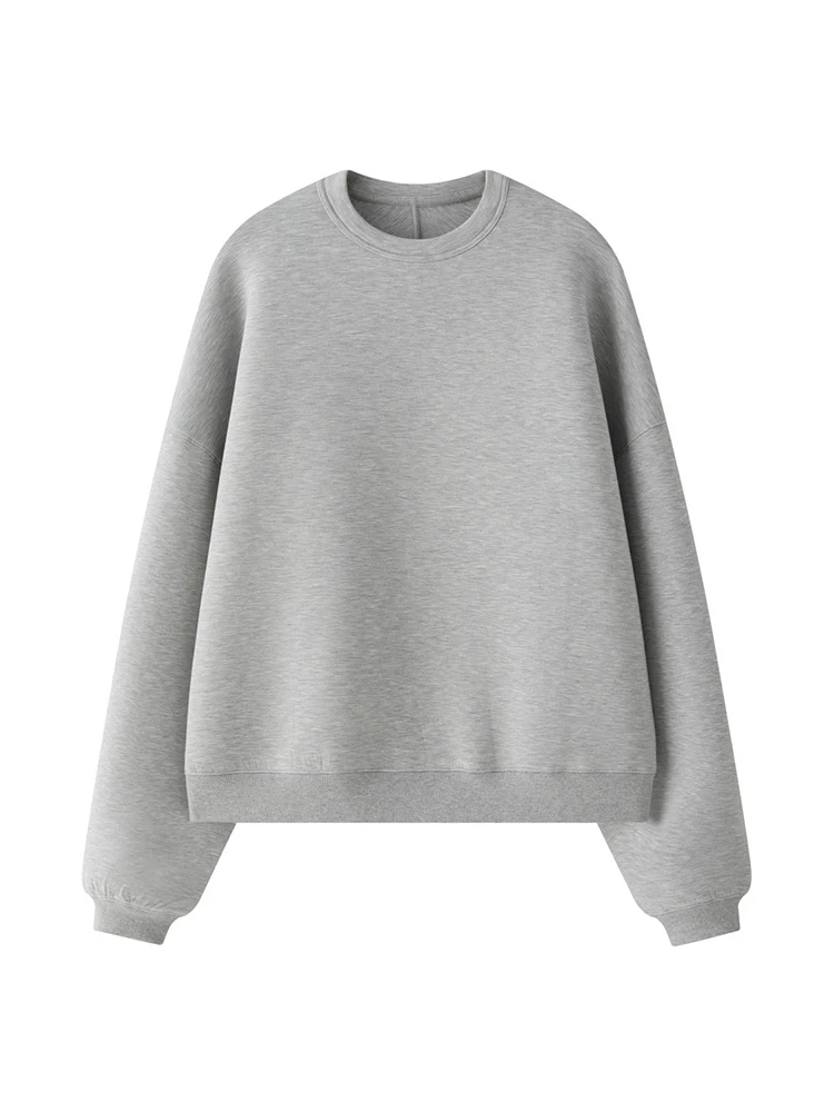 [LANMREM] Minimalism Pullover Sweatshirt For Women Round Neck Long Sleeve Casual Loose Tops Fashion 2024 Autumn New 26C631