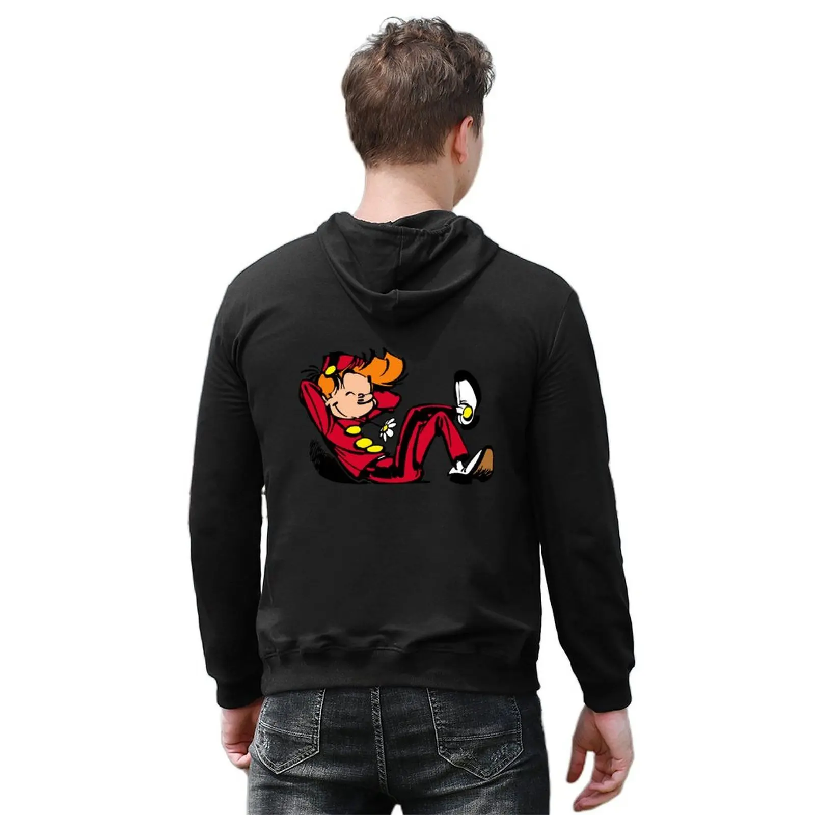 تي شيرت Spirou Happy Hoodie جرافيك للرجال ملابس رجالية ملابس رجالي ملابس خريف كورية مصممة بغطاء للرأس