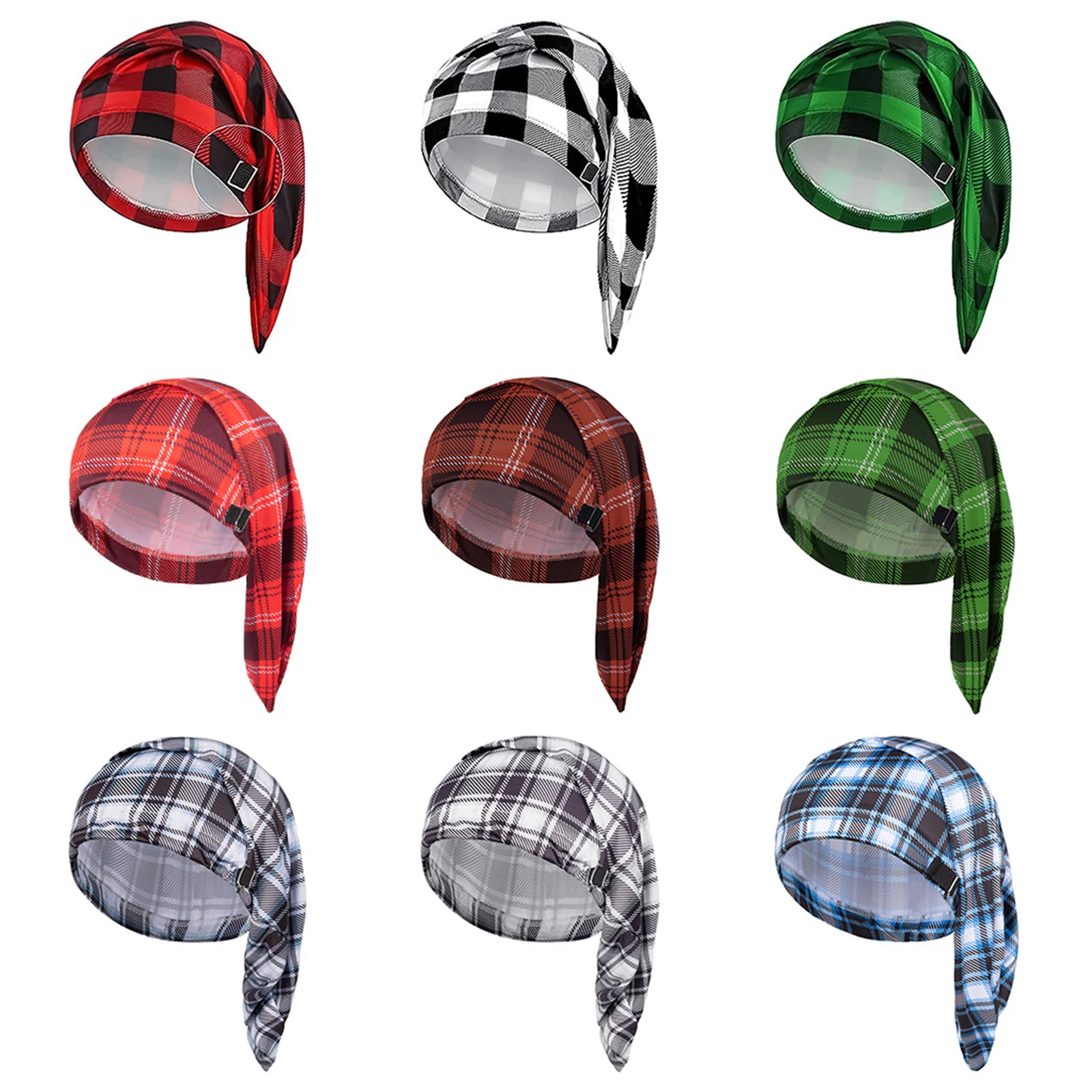 Men\'s Night Sleeping Cap Adjustable Stocking Cap Buffalo Plaid Santa Hat with Pom Ball for Christmas Party Sleepwear Hat Cap