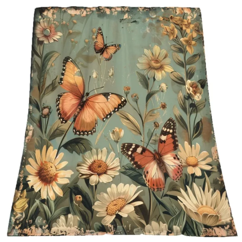 بطانية زهور على شكل فراشة عتيقة، بطانية فائقة النعومة، بطانية سرير فاخرة، أريكة غرفة المعيشة، غرفة النوم، دافئة وخفيفة للجنسين