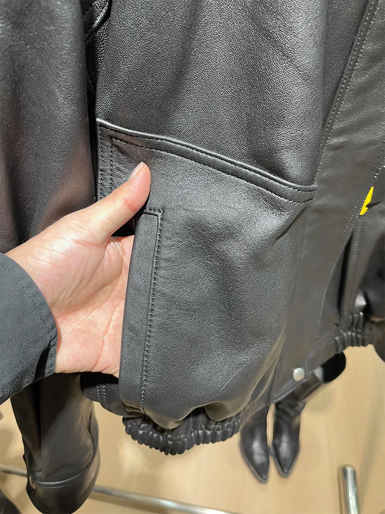 سترة نسائية غير رسمية على الموضة من جلد الغنم الطبيعي الحقيقي ملابس خروج نسائية سترة جلدية خارجية #4