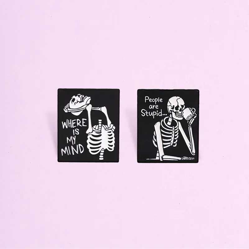 People Are Stupid Skeleton Coffee Enamel Badges Goth  Dark Humor Pin Alloy Brooches Lapel Backpack Jewelry Gifts