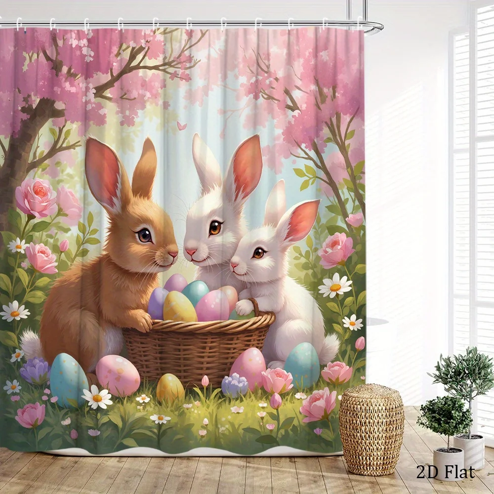 

Занавеска для душа с изображением пасхального кролика, пригодная для машинной стирки, всесезонная, водонепроницаемая, для защиты от посторонних глаз, с весенним дизайном, милая, улучшает эстетику пространства